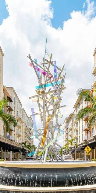 Quaint downtown area with a fountain, ideal for dog training in Kendall, FL.